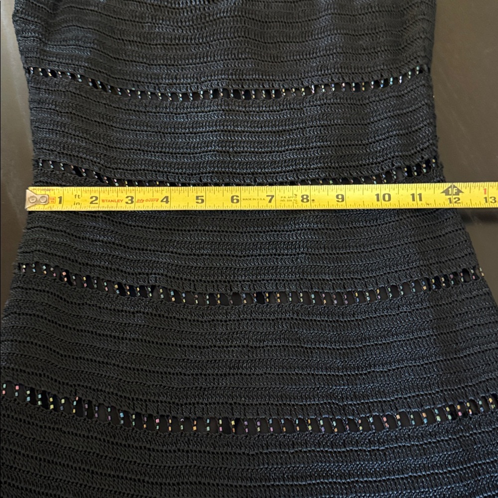 Vintage Caché Black Crochet Beaded Dress Sz 8 Whimsigoth Y2K Asymmetrical Midi - Picture 11 of 17